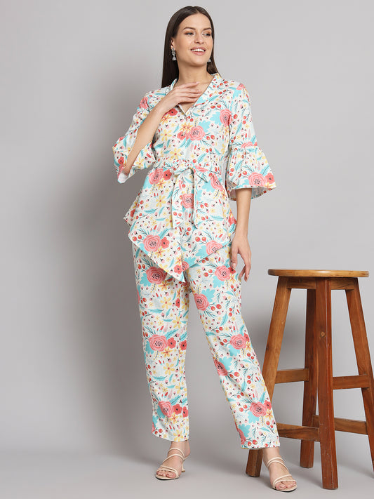 White Digital Floral Printed Co-Ord Set