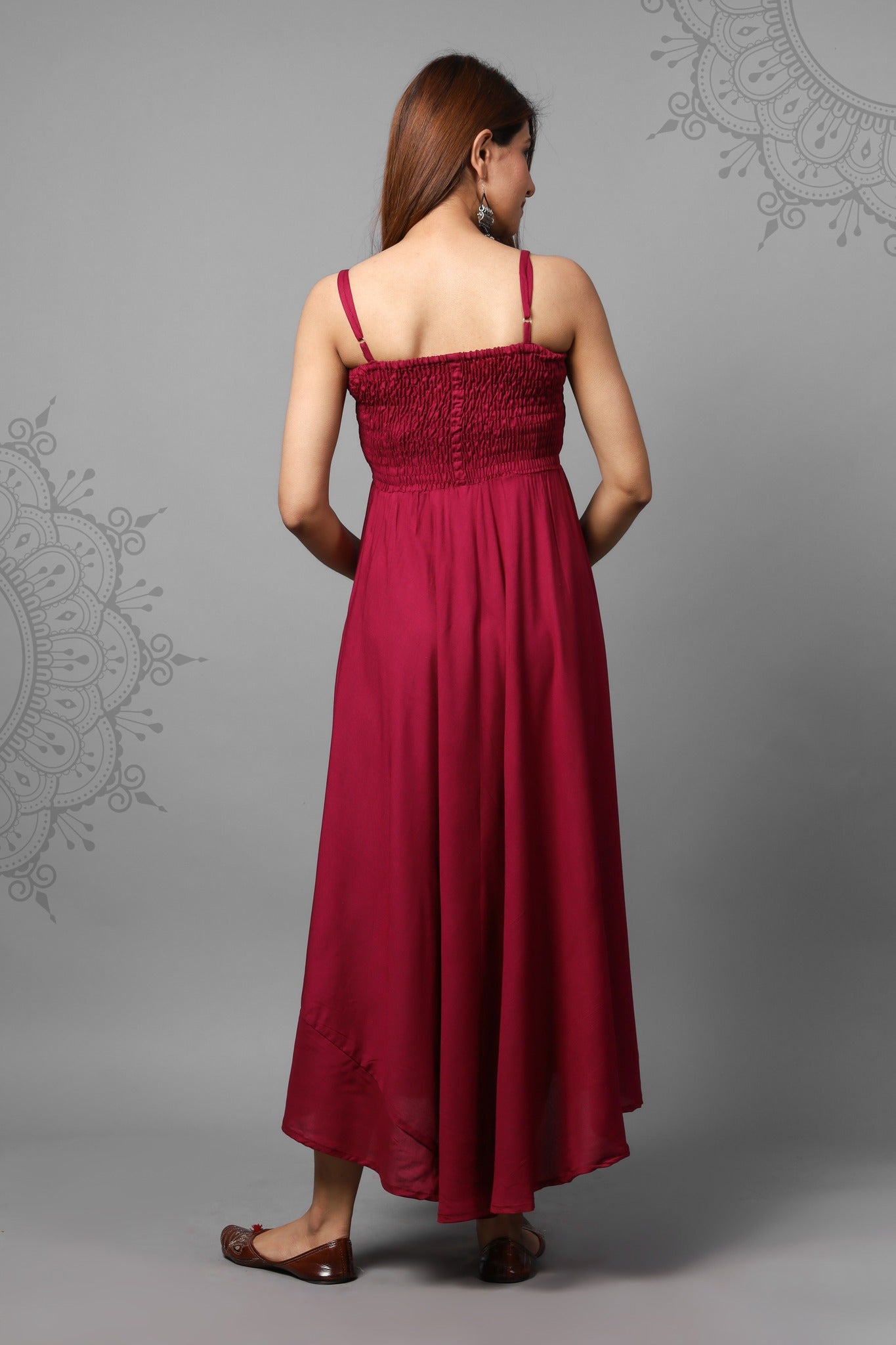 Solid Wine Color Shoulder Straps Maternity Gown