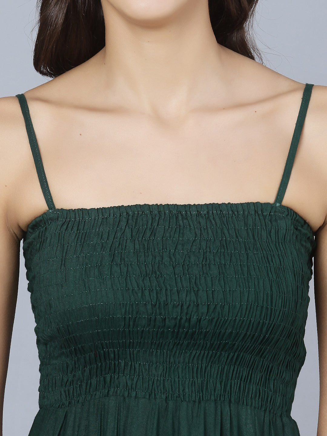 Bottle Green Shoulder Straps Maxi Dress