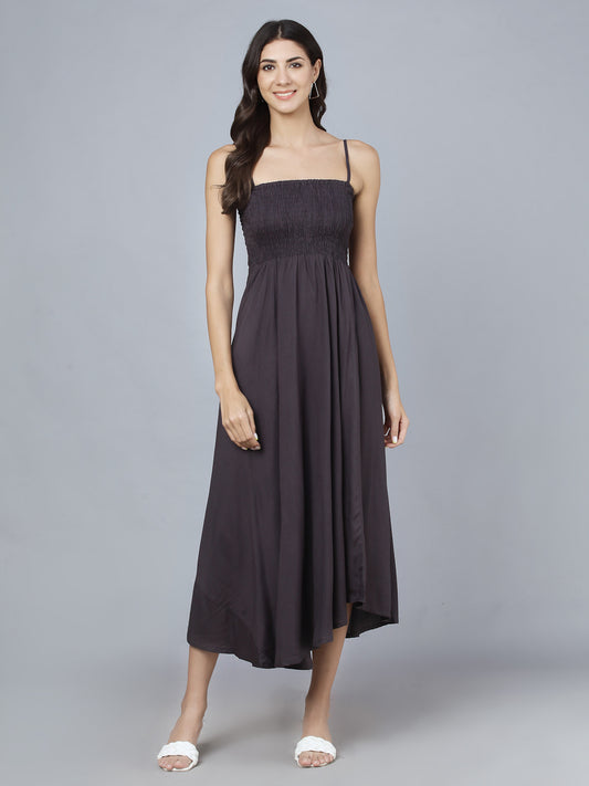 Dark Grey Shoulder Straps One Piece Long Gown