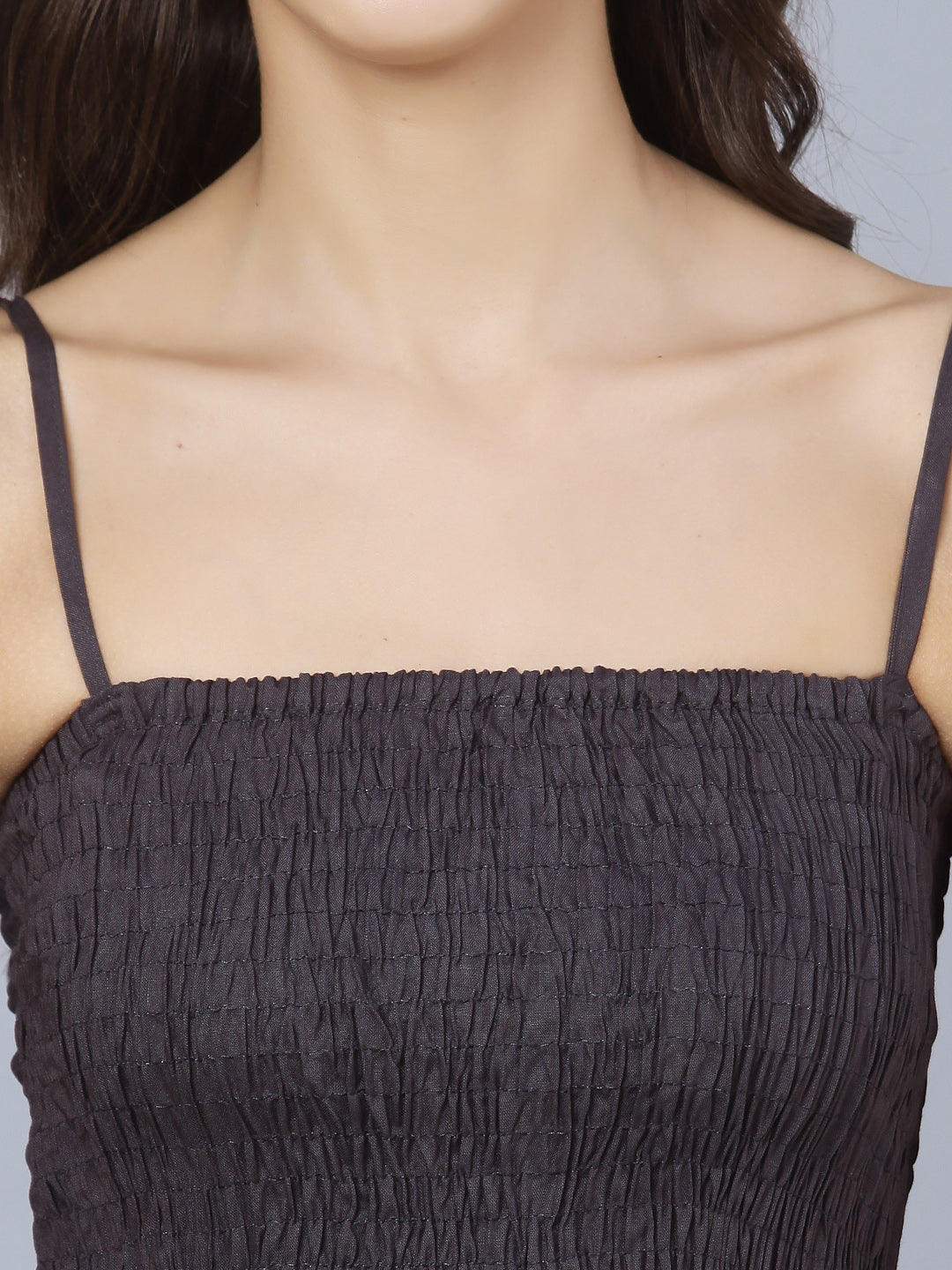 Dark Grey Shoulder Straps One Piece Long Gown