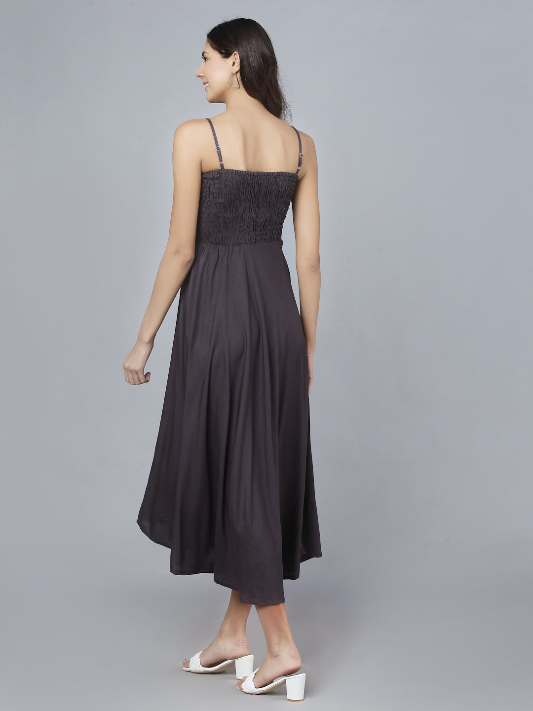 Dark Grey Shoulder Straps One Piece Long Gown