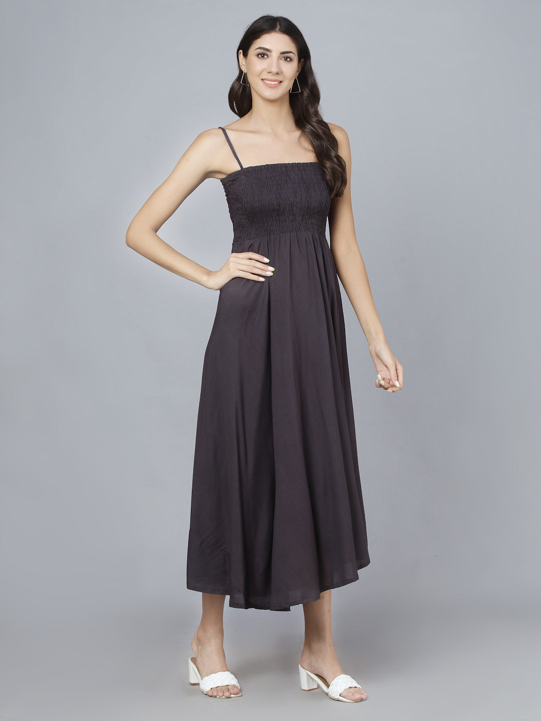 Dark Grey Shoulder Straps One Piece Long Gown