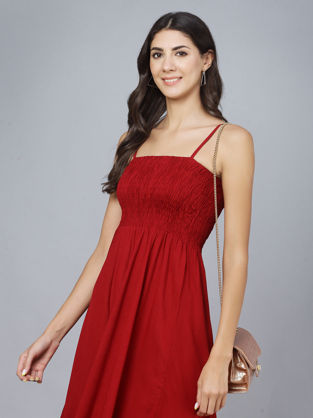 Maroon Shoulder Straps One Piece Dress