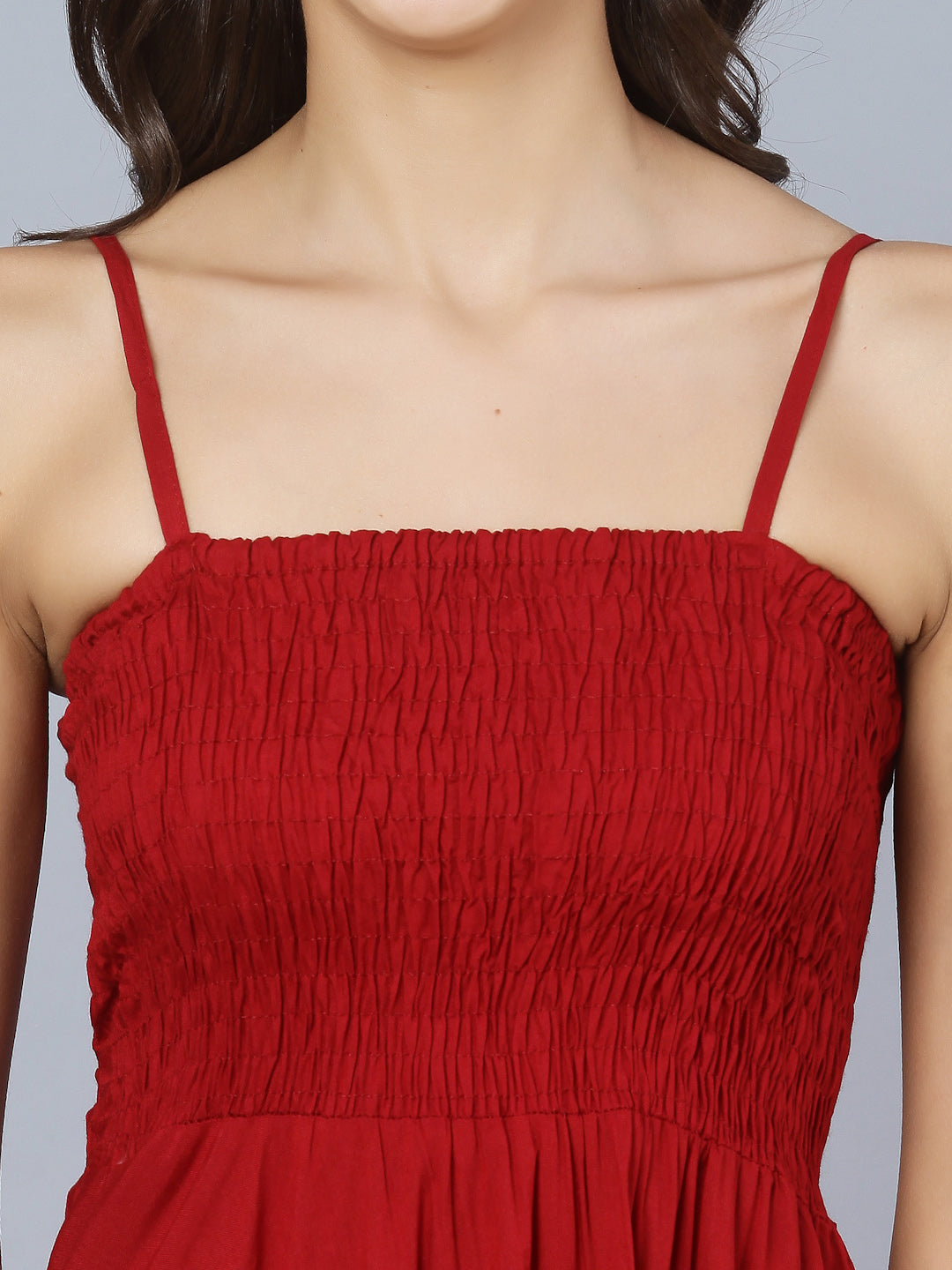 Maroon Shoulder Straps One Piece Dress