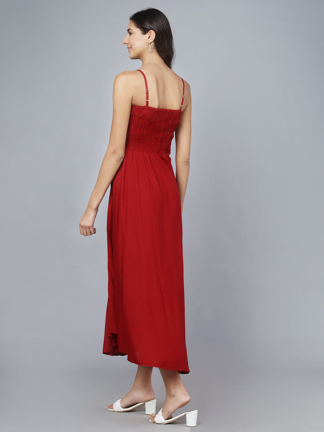 Maroon Shoulder Straps One Piece Dress
