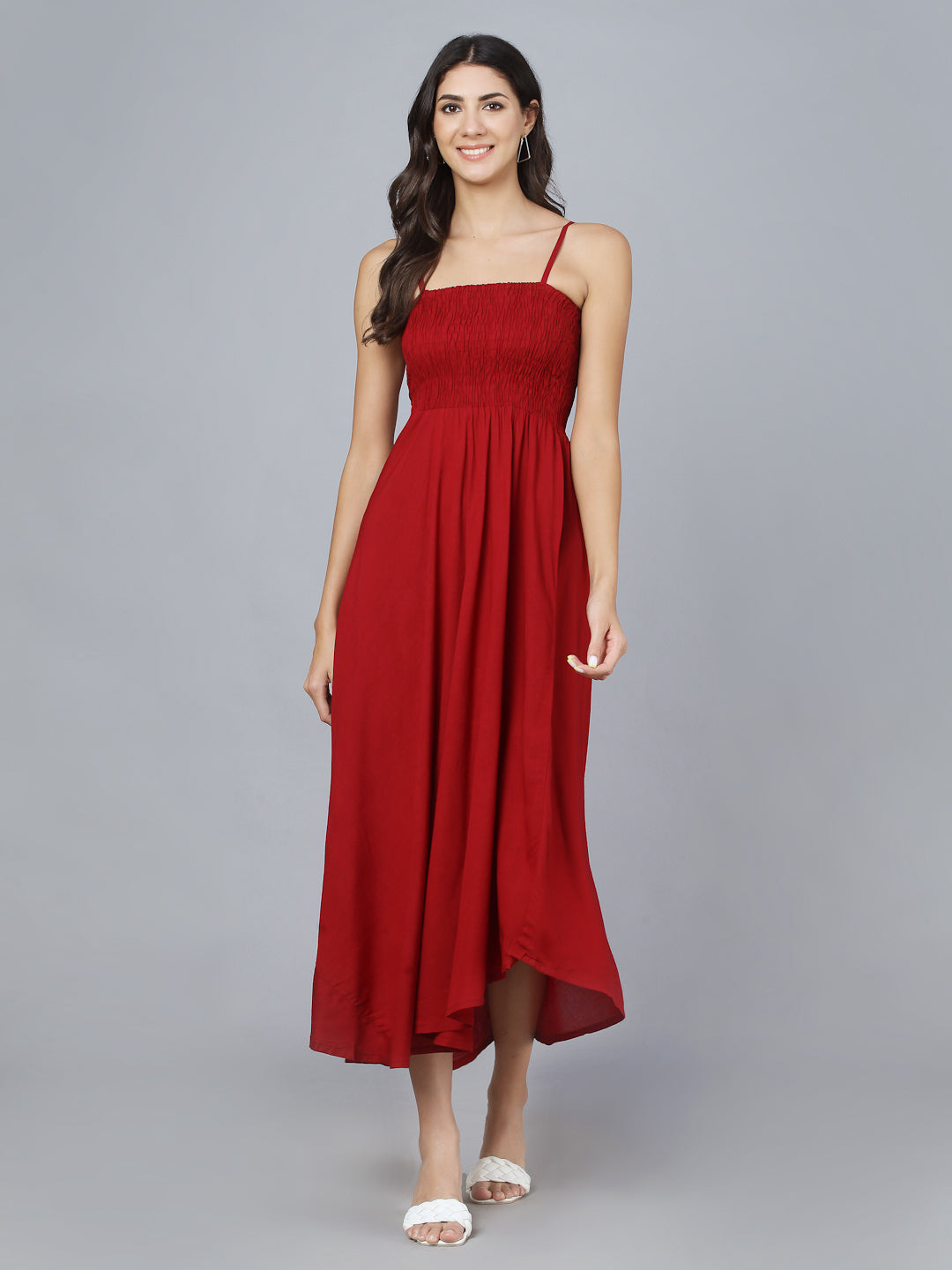 Maroon Shoulder Straps One Piece Dress