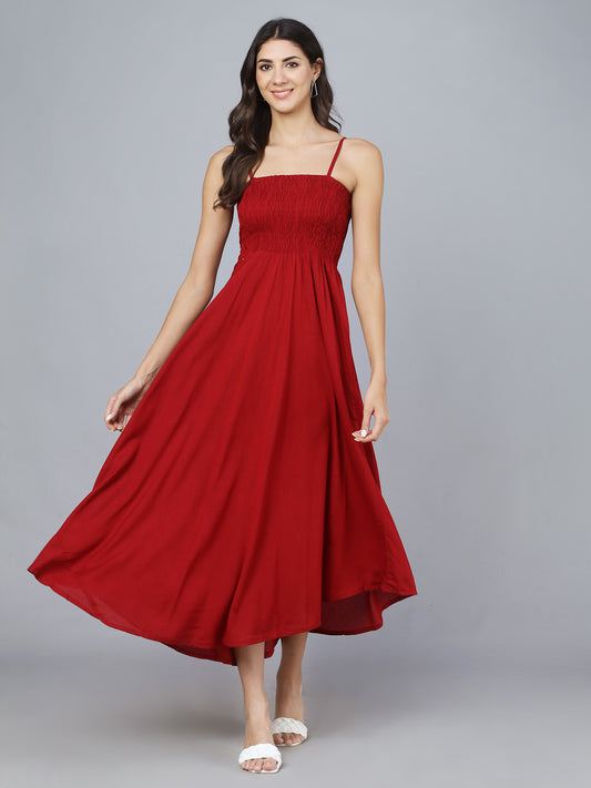 Maroon Shoulder Straps One Piece Dress