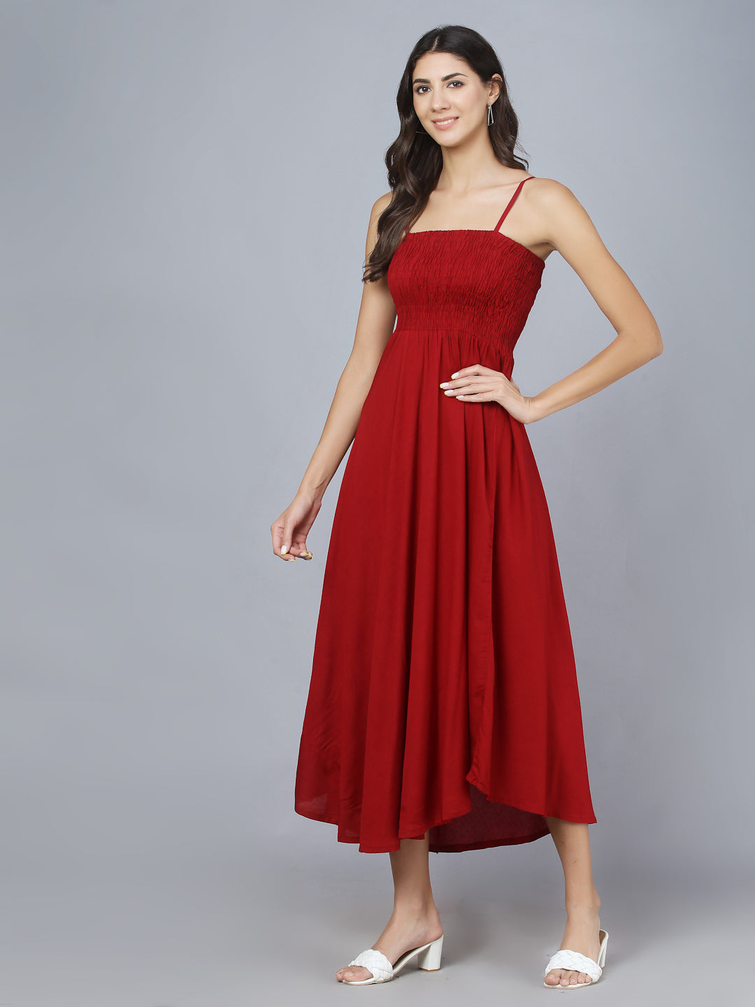 Maroon Shoulder Straps One Piece Dress