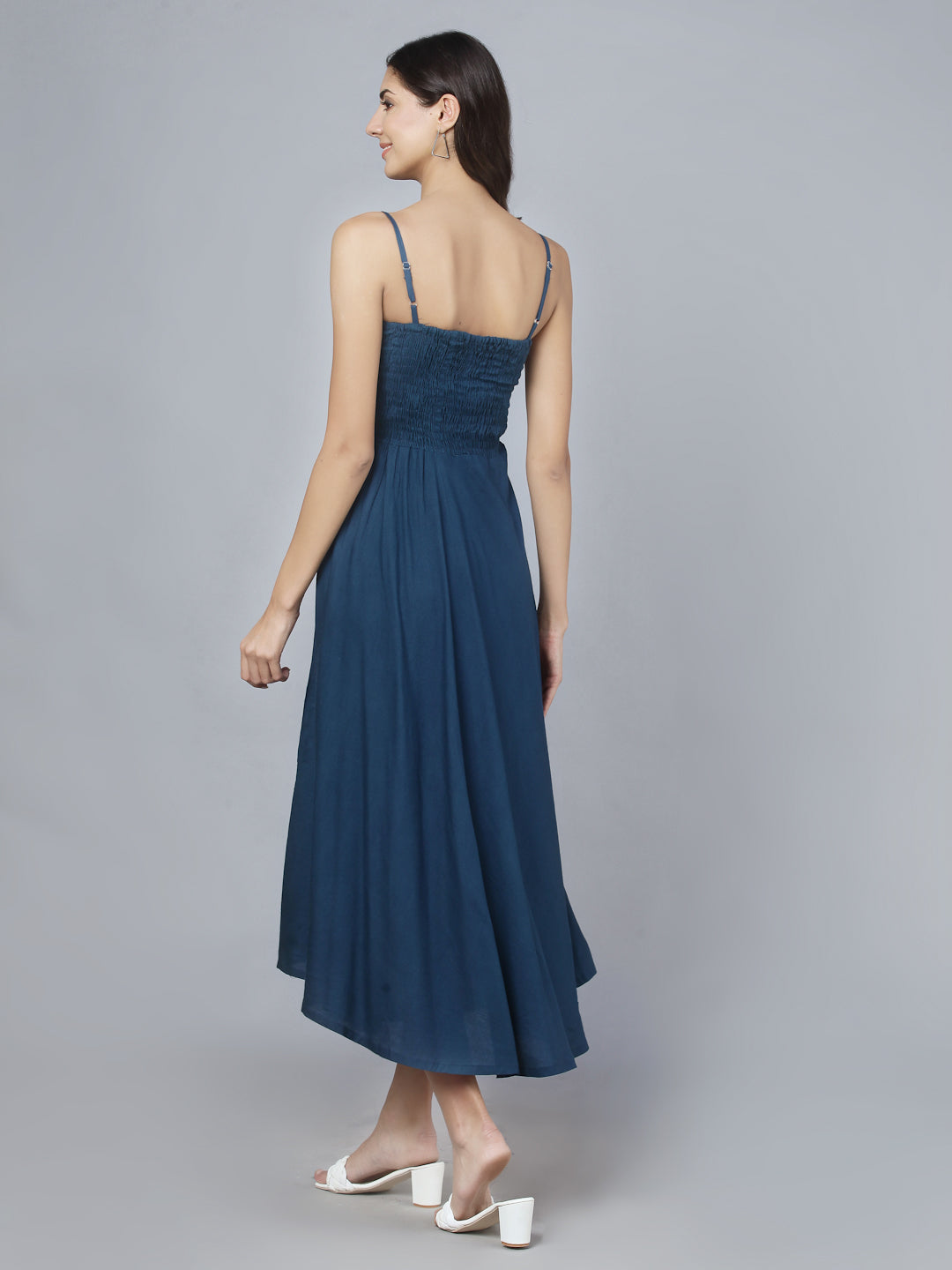 Teal Blue Shoulder Straps One Piece Maxi Dress