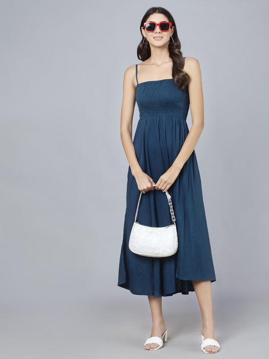 Teal Blue Shoulder Straps One Piece Maxi Dress