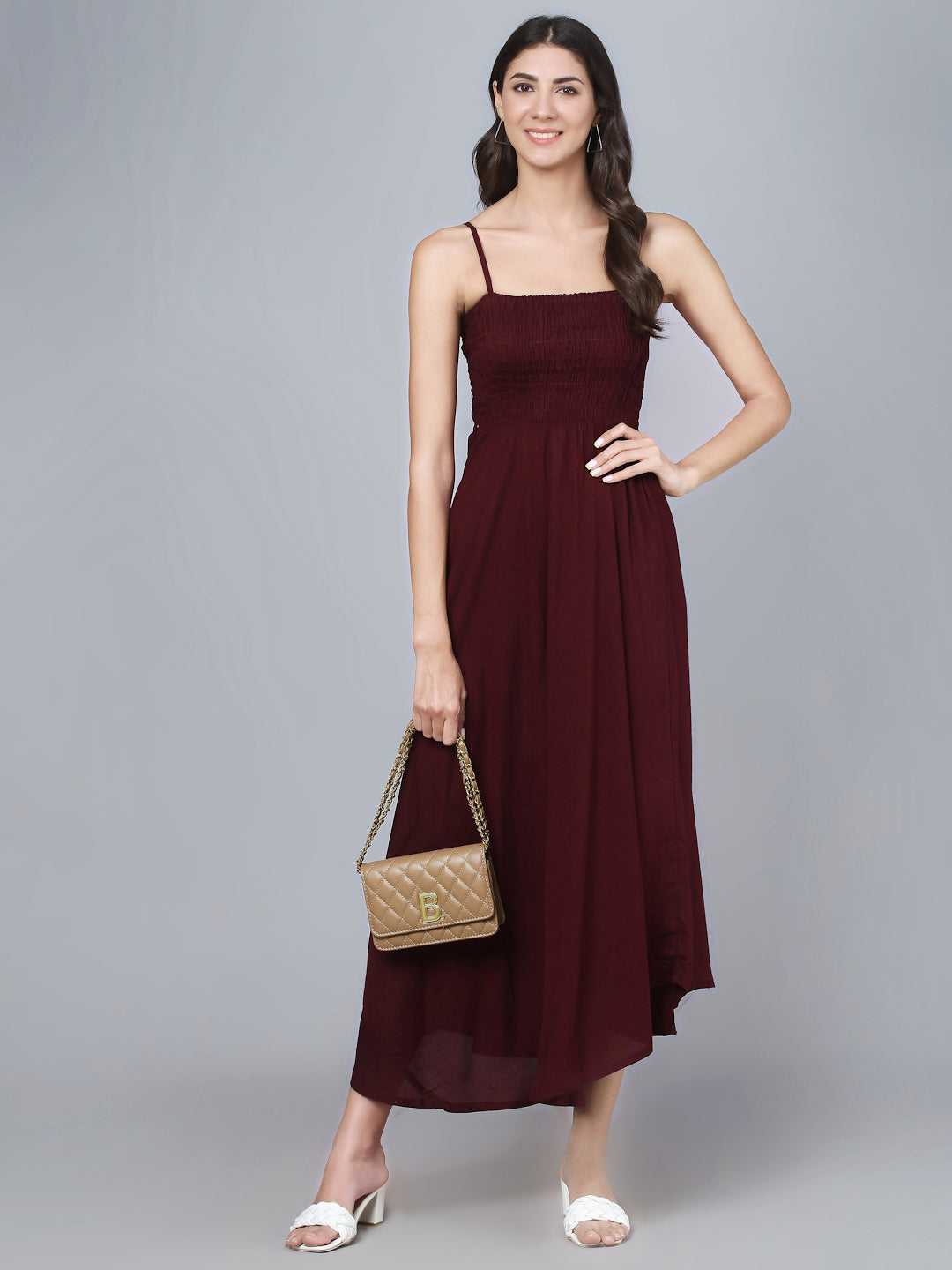 Wine Shoulder Straps One Piece Maxi Dress COTNUF Wine Shoulder Straps One Piece Maxi Dress COTNUF