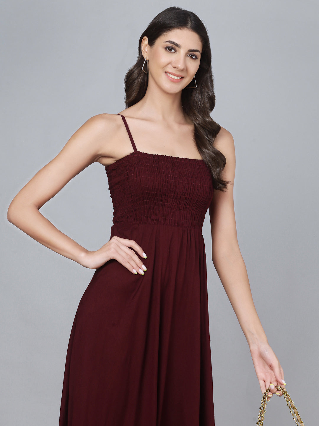 Wine Shoulder Straps One Piece Maxi Dress