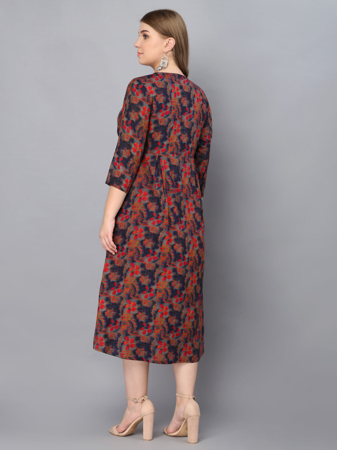 Abstract Printed Blue Maternity Feeding Gown with Zip