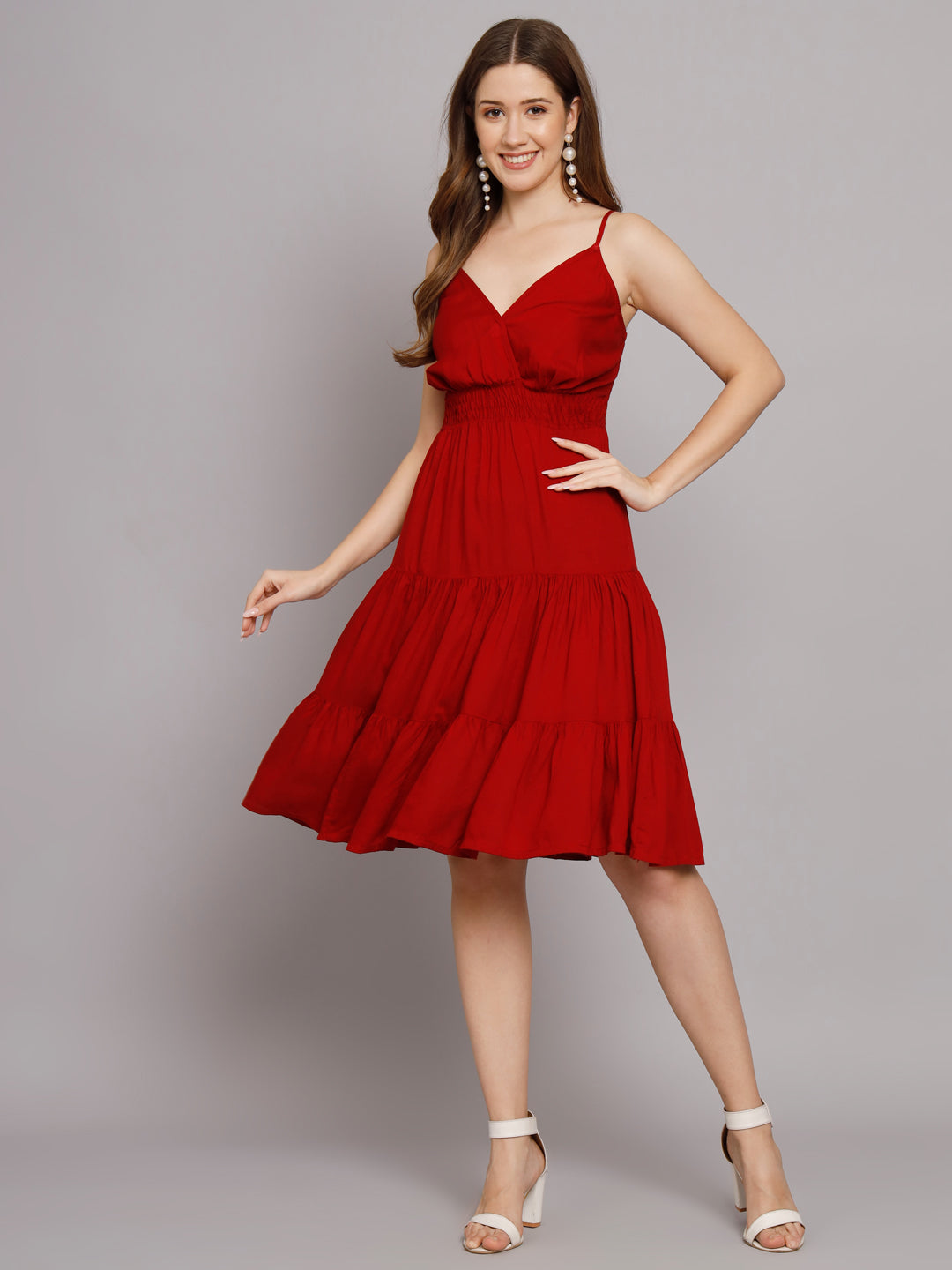 Shoulder Straps V-Neck One Piece  3 Tier Dress