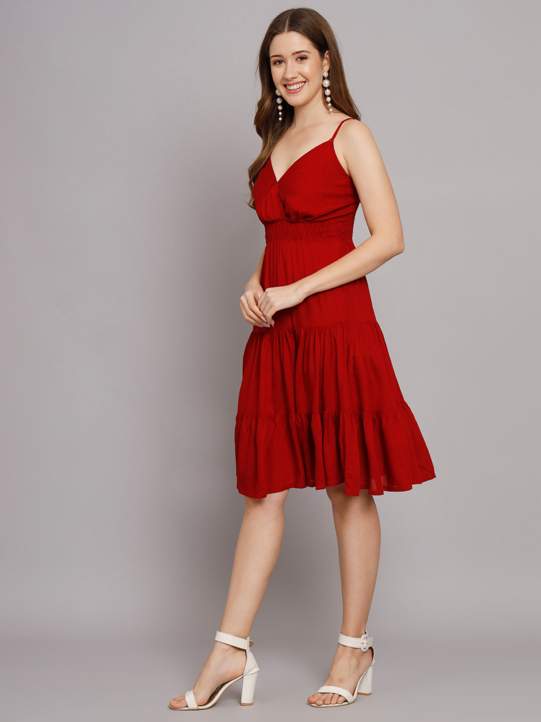 Shoulder Straps V-Neck One Piece  3 Tier Dress