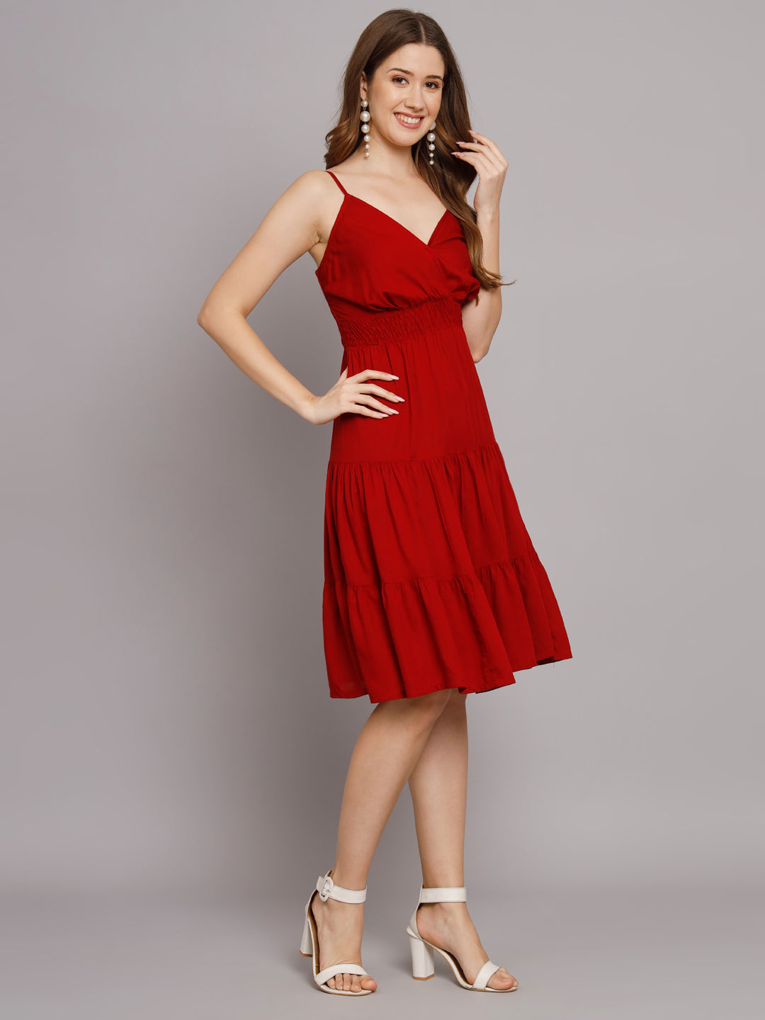 Shoulder Straps V-Neck One Piece  3 Tier Dress