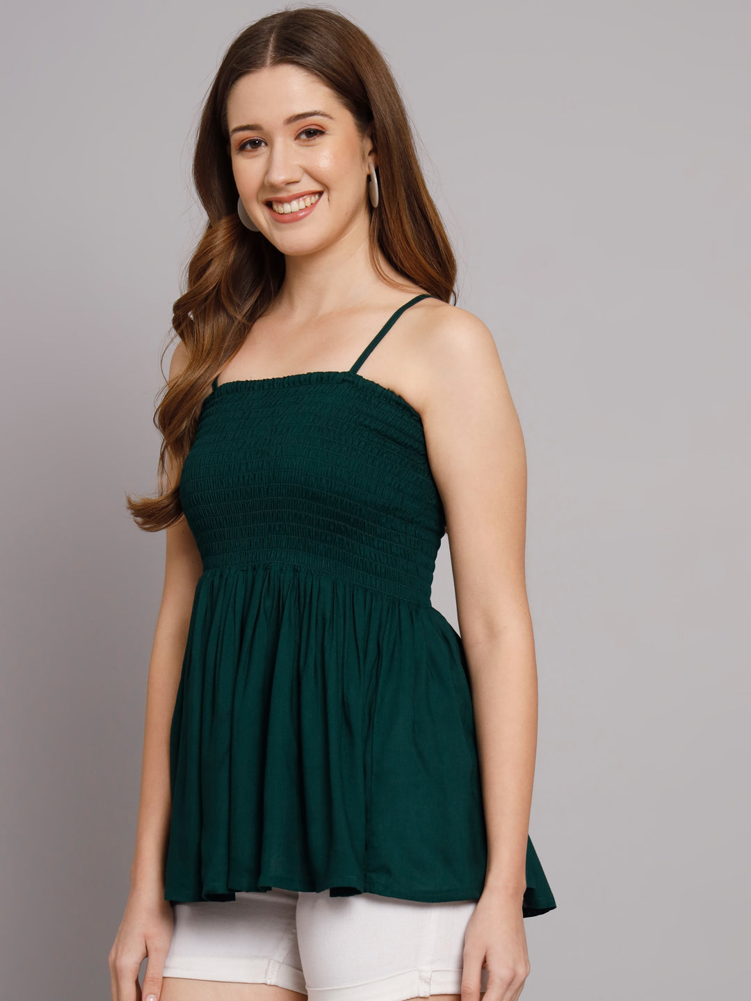 Bottle Green Shoulder Straps One Piece Dress
