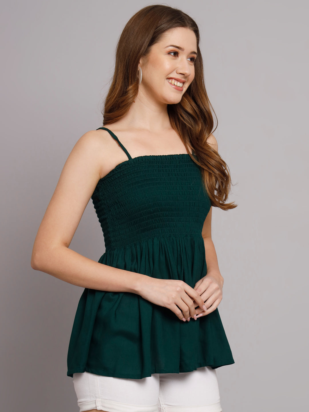 Bottle Green Shoulder Straps One Piece Dress