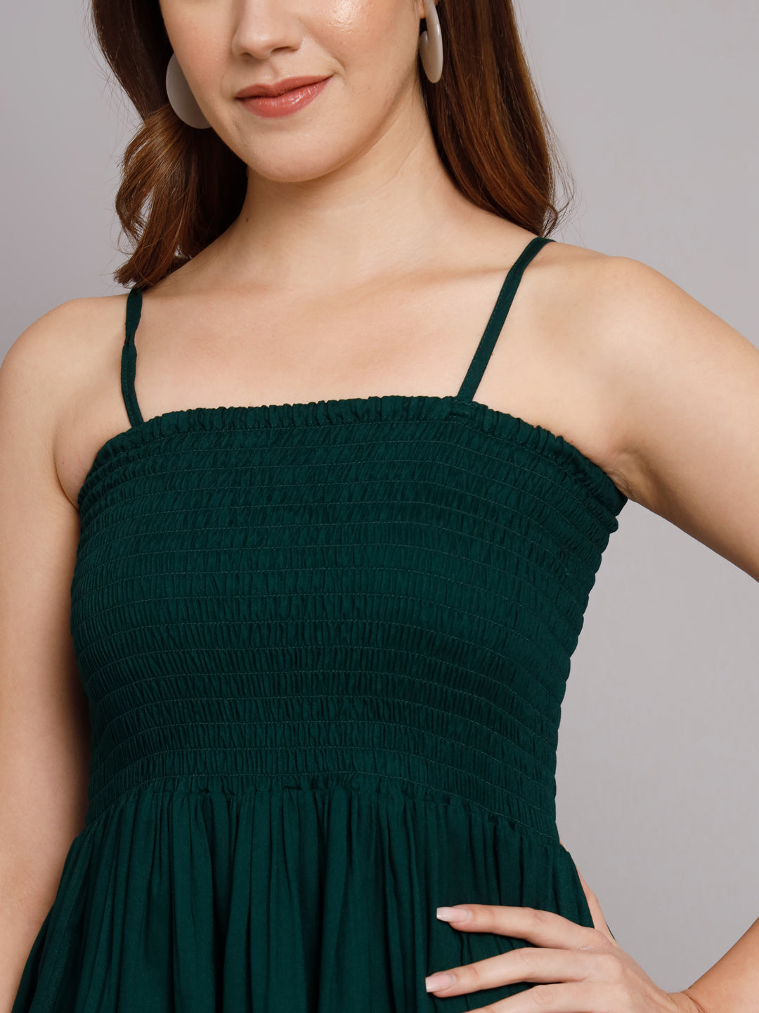 Bottle Green Shoulder Straps One Piece Dress