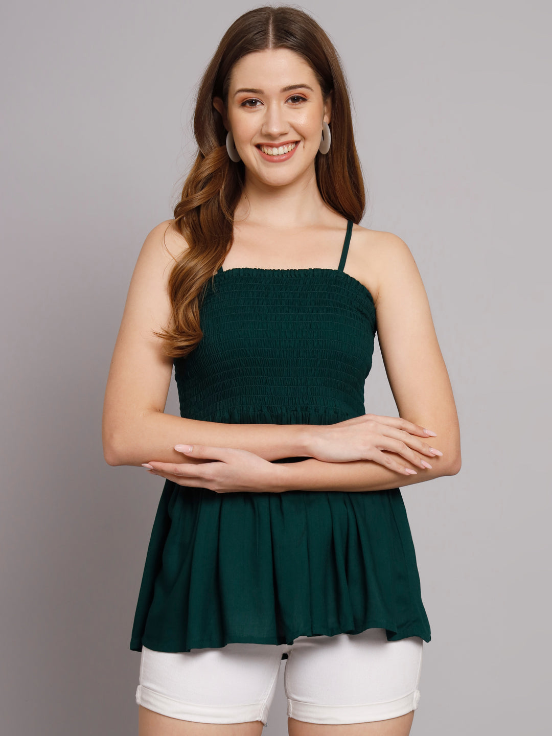 Bottle Green Shoulder Straps One Piece Dress