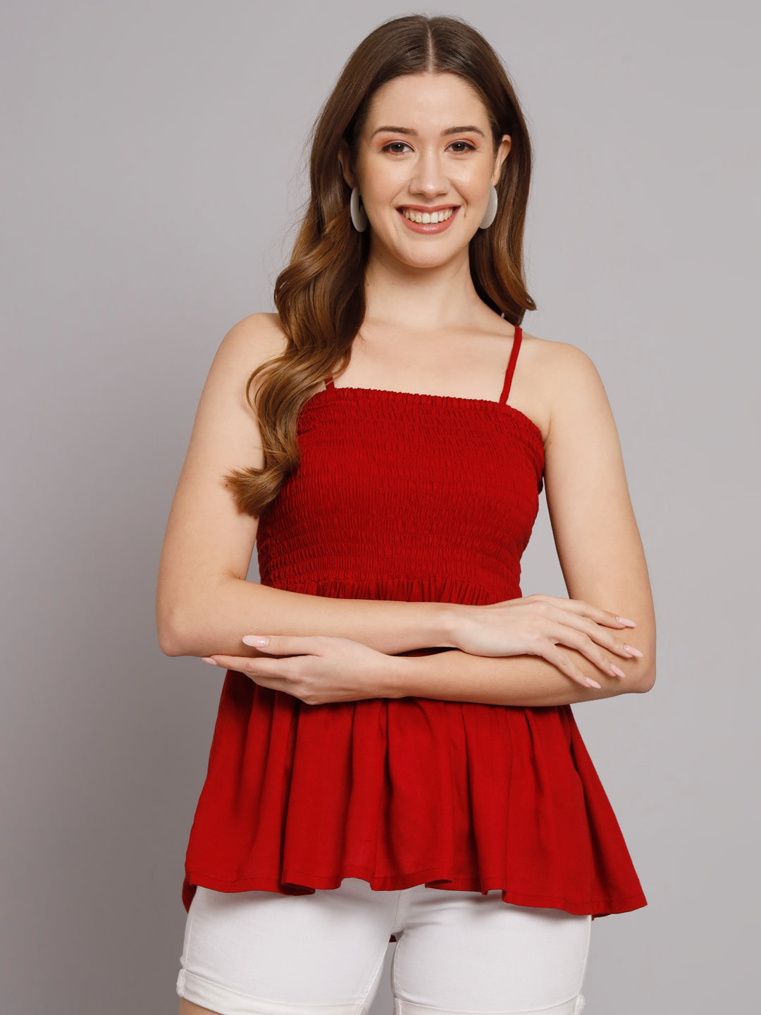 Maroon Shoulder Straps One Piece Bobbin Elastic Dress