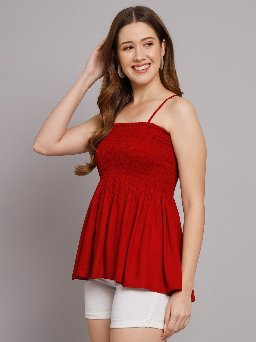 Maroon Shoulder Straps One Piece Bobbin Elastic Dress