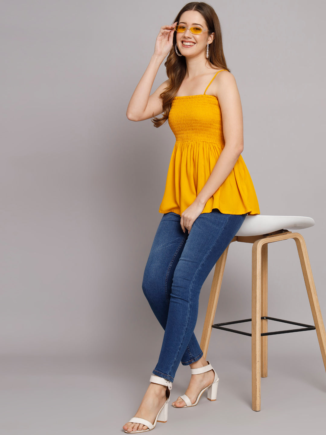 Mustard Yellow Shoulder Straps Short Top