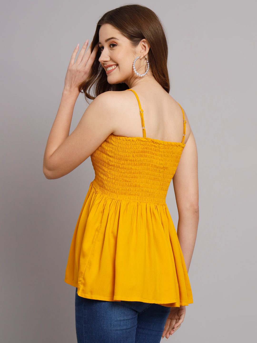 Mustard Yellow Shoulder Straps Short Top
