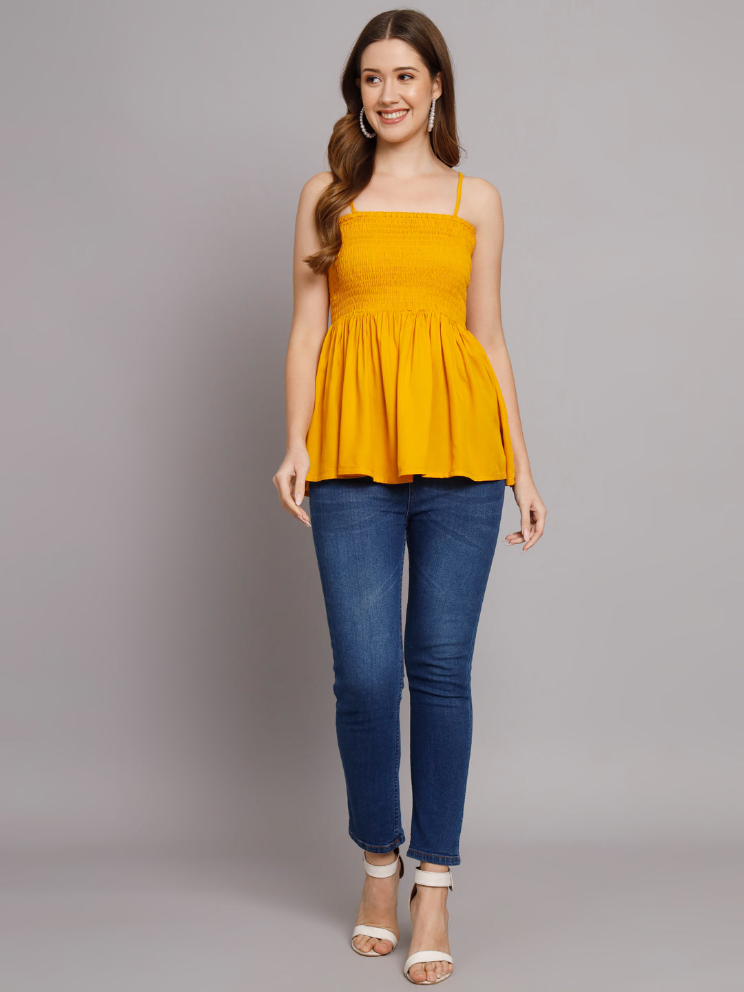 Mustard Yellow Shoulder Straps Short Top