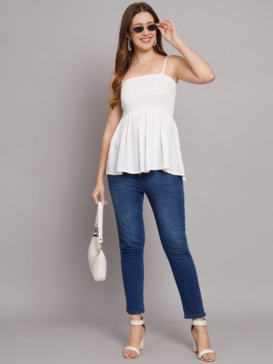 Solid White Color Shoulder Straps Short Top