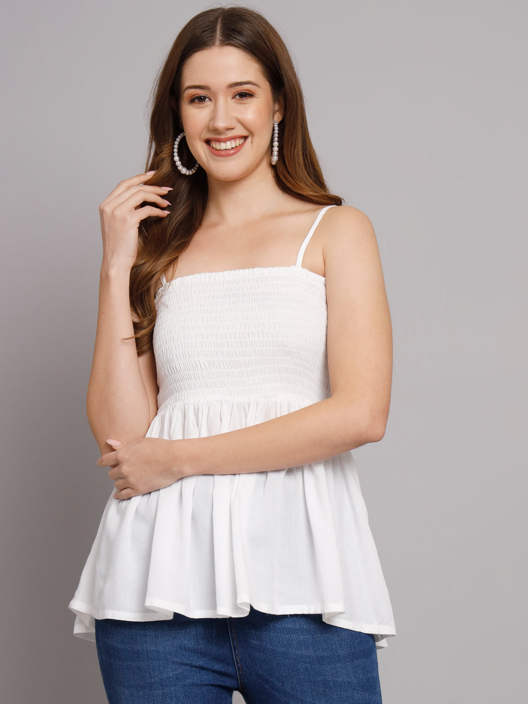Solid White Color Shoulder Straps Short Top