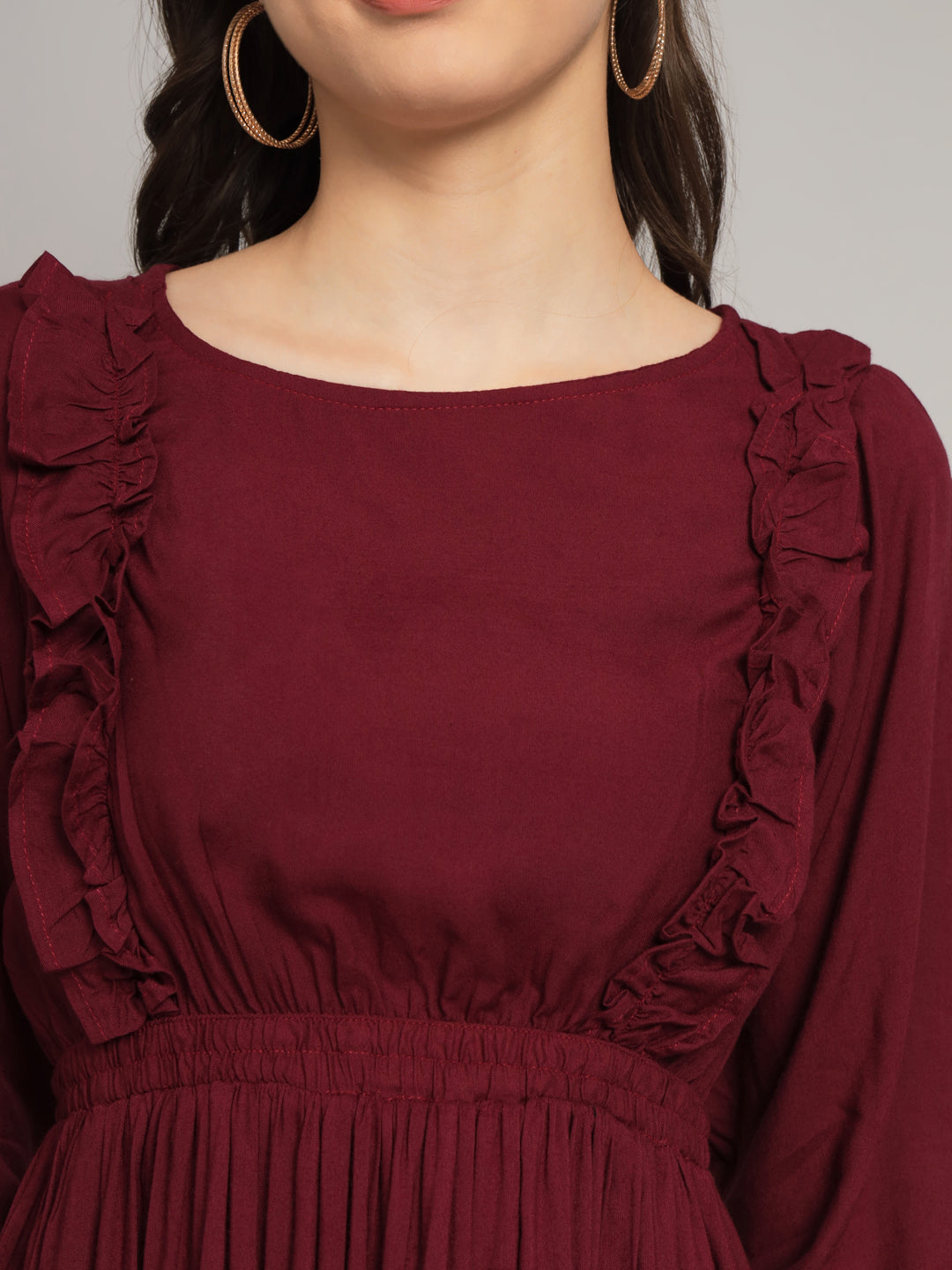 Wine Round Neck One Piece 2 Tier Dress