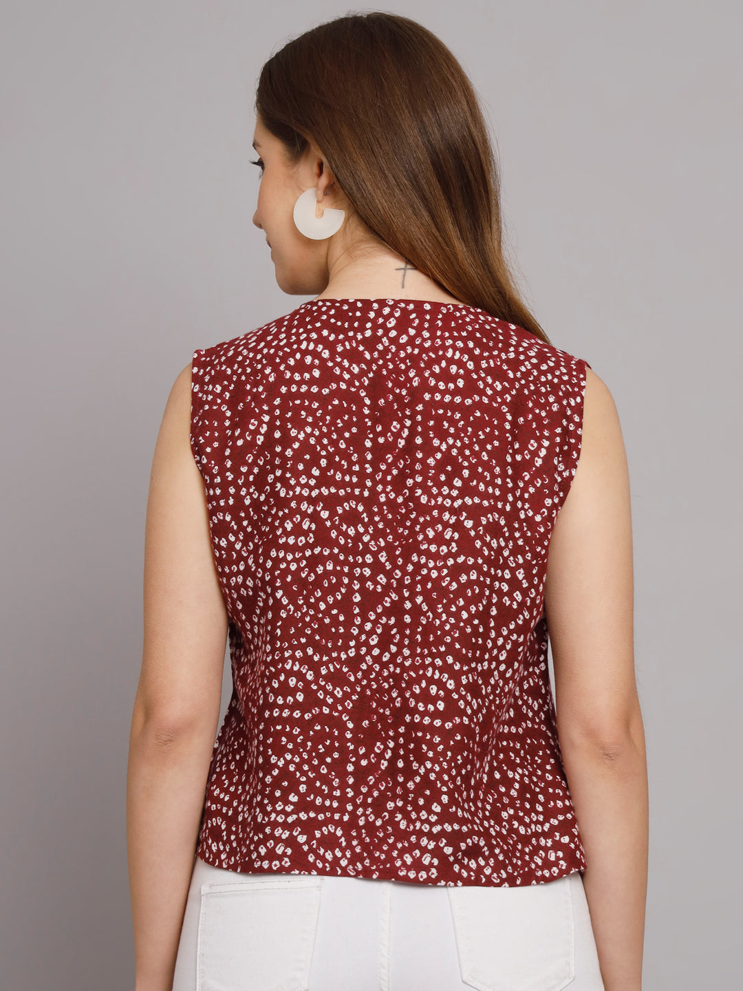 Bandhej Printed V-Neck Sleeve less Casual Top