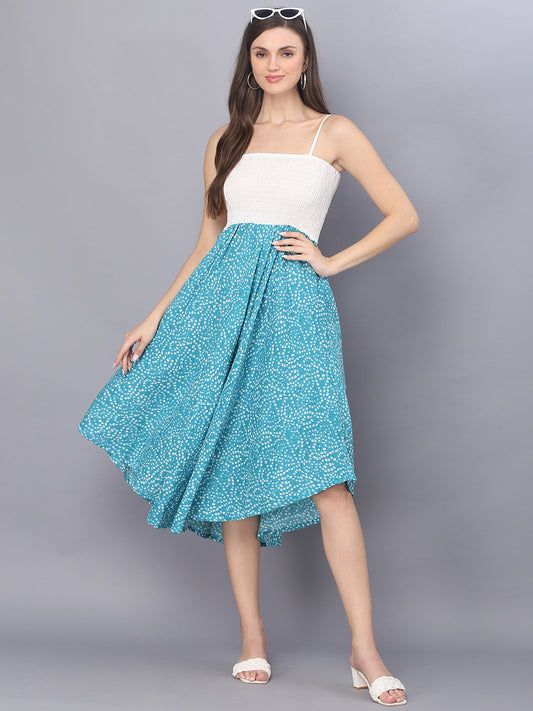 Sea Green Bandhej Printed Shoulder Straps Long Dress