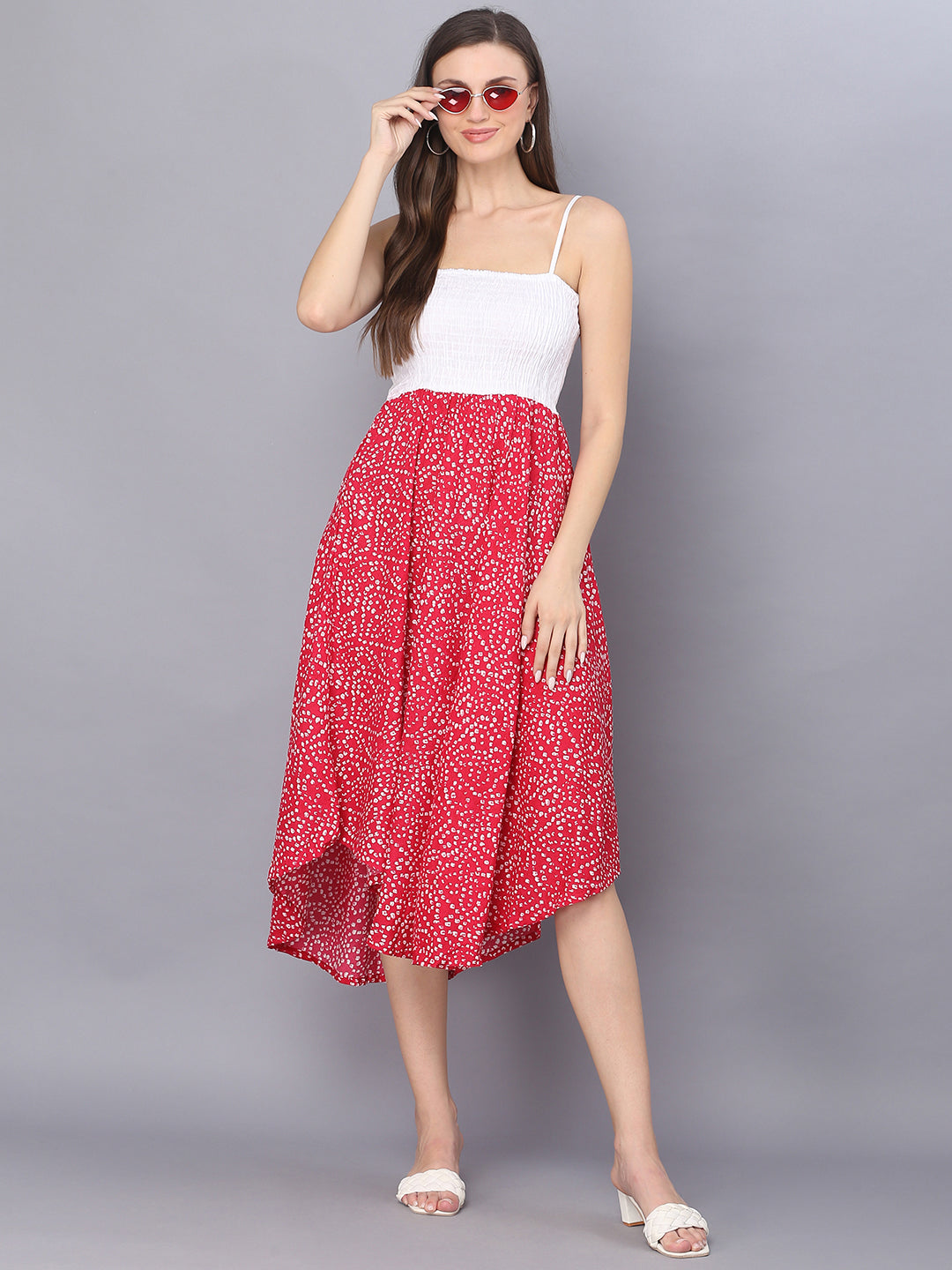 Pink Bandhej Printed Shoulder Straps Long Dress