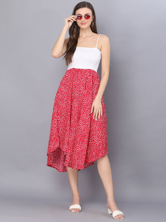 Pink Bandhej Printed Shoulder Straps Long Dress