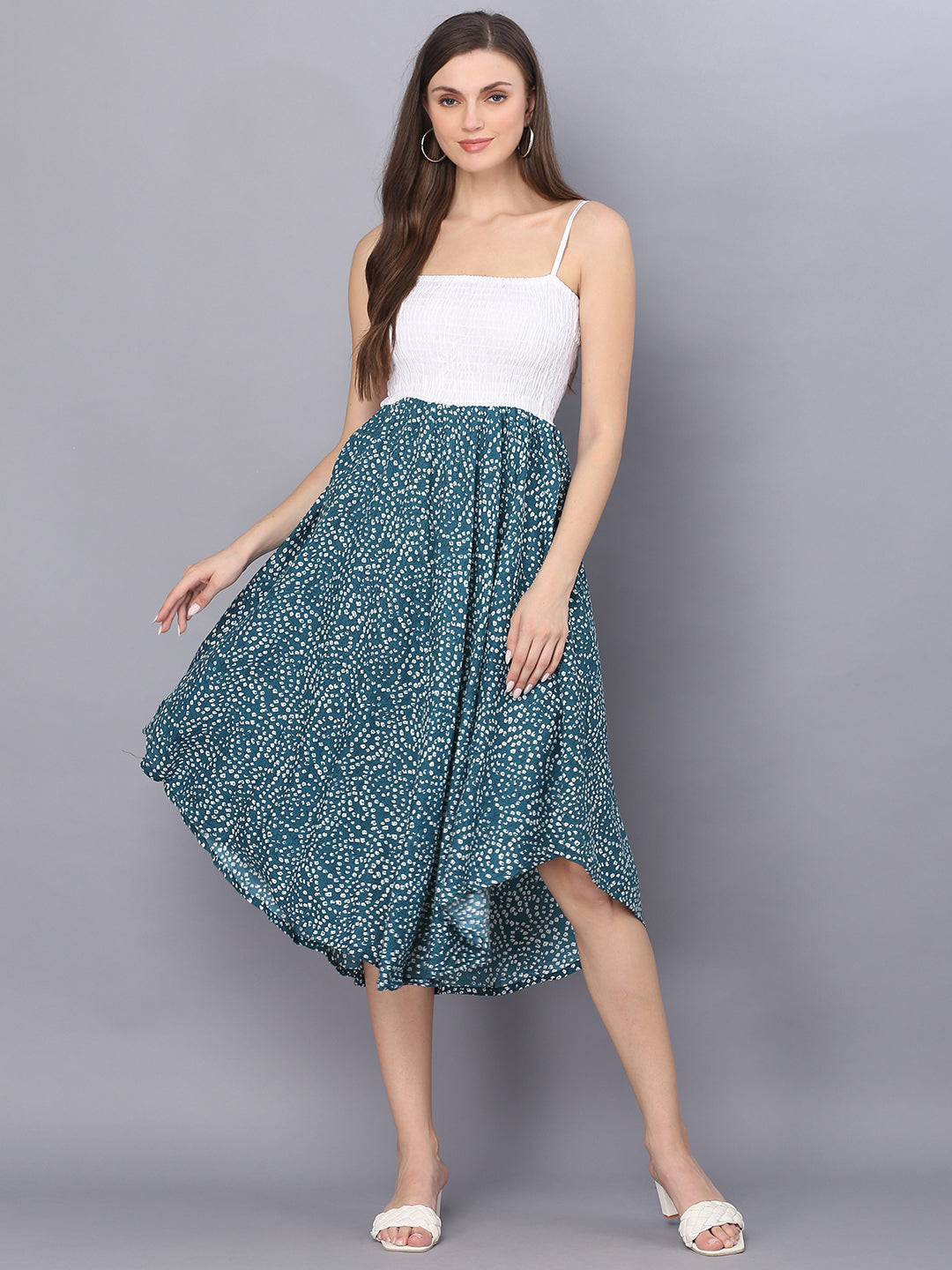 Dark Green Bandhej Printed Shoulder Straps Long Dress