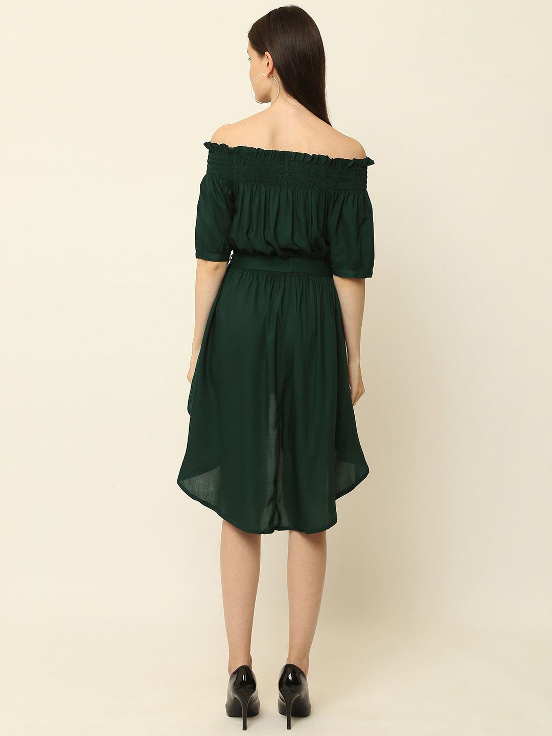 Bottole Green Off Shoulder High Low One Piece Dress