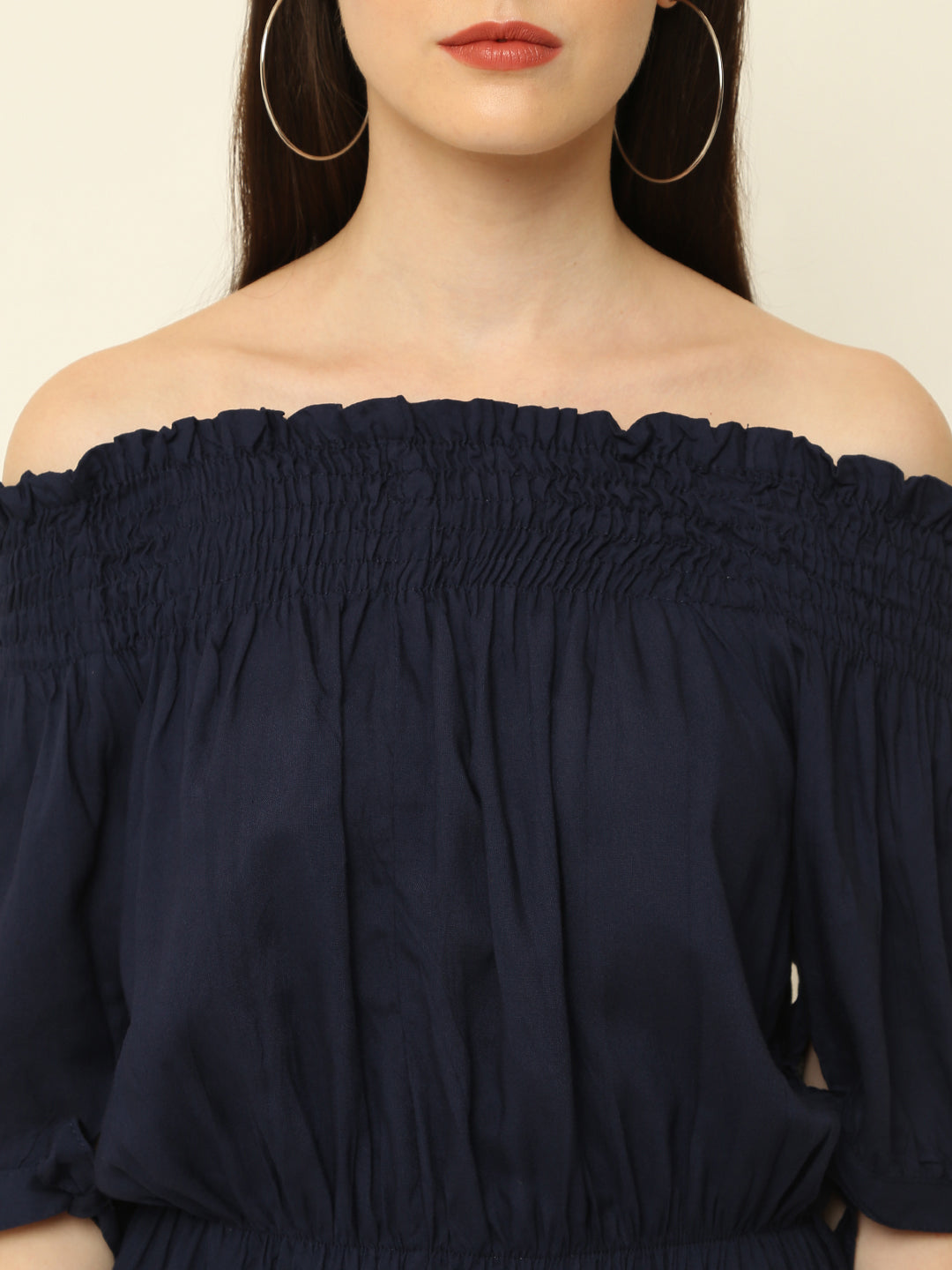 Navy Blue Off Shoulder High Low One Piece Dress