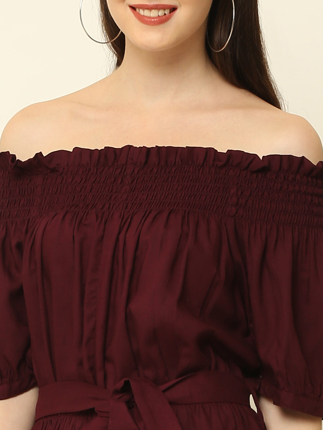 Wine Off Shoulder High Low One Piece Dress