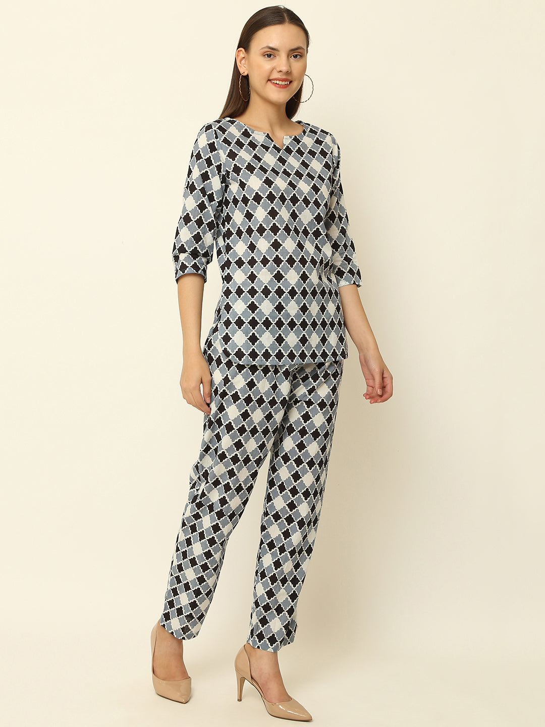 Black Abstract Printed Cotton Co-Ord Set