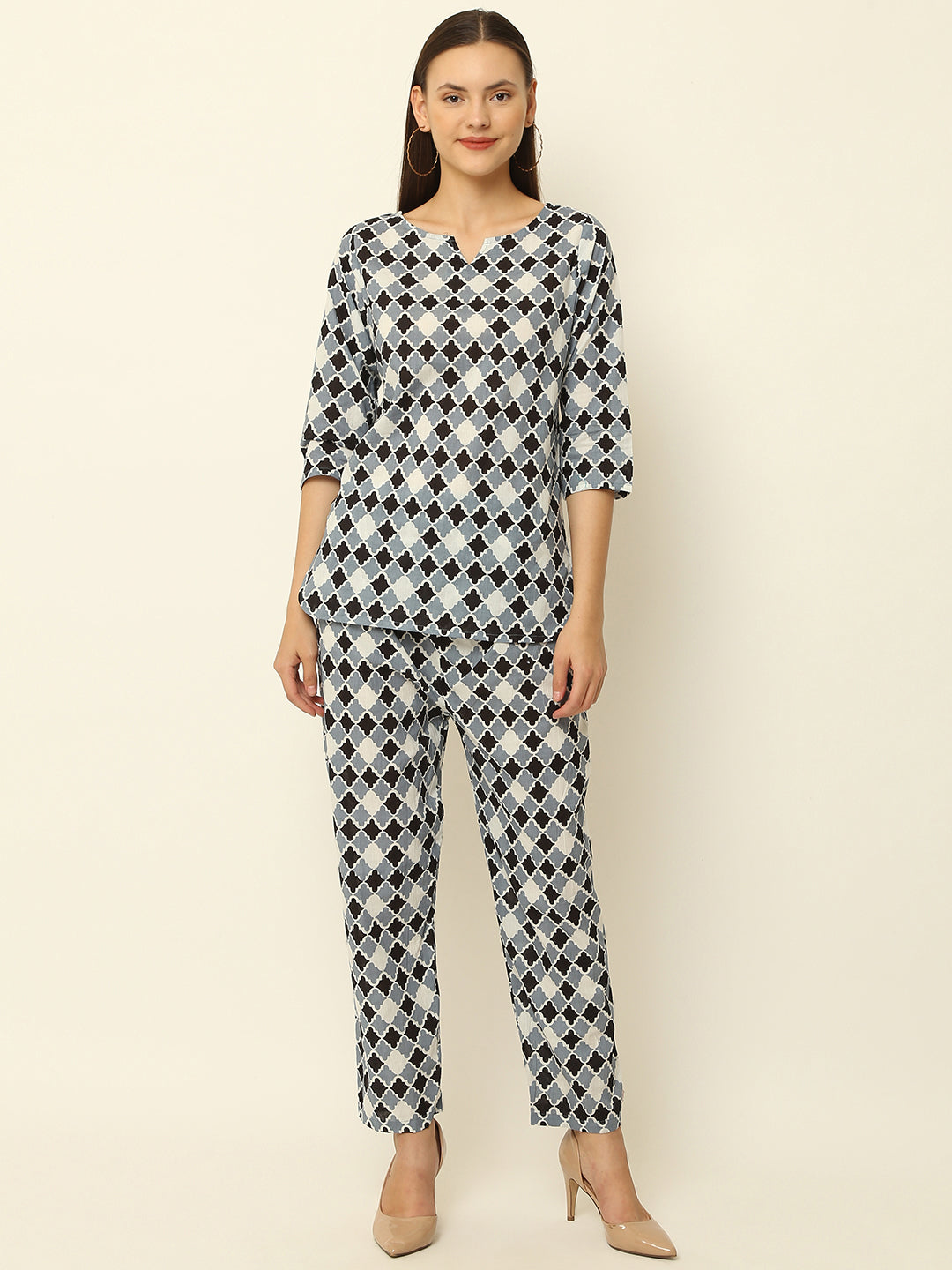 Black Abstract Printed Cotton Co-Ord Set