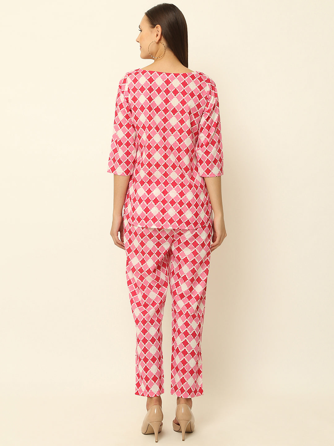 Pink Abstract Printed Cotton Co-Ord Set