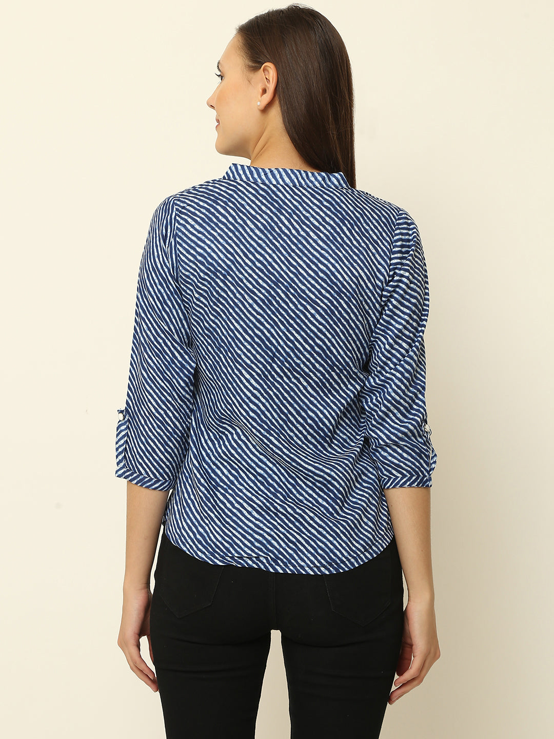 Royal Blue Lahariya Printed 3/4th Sleeve Casual Top