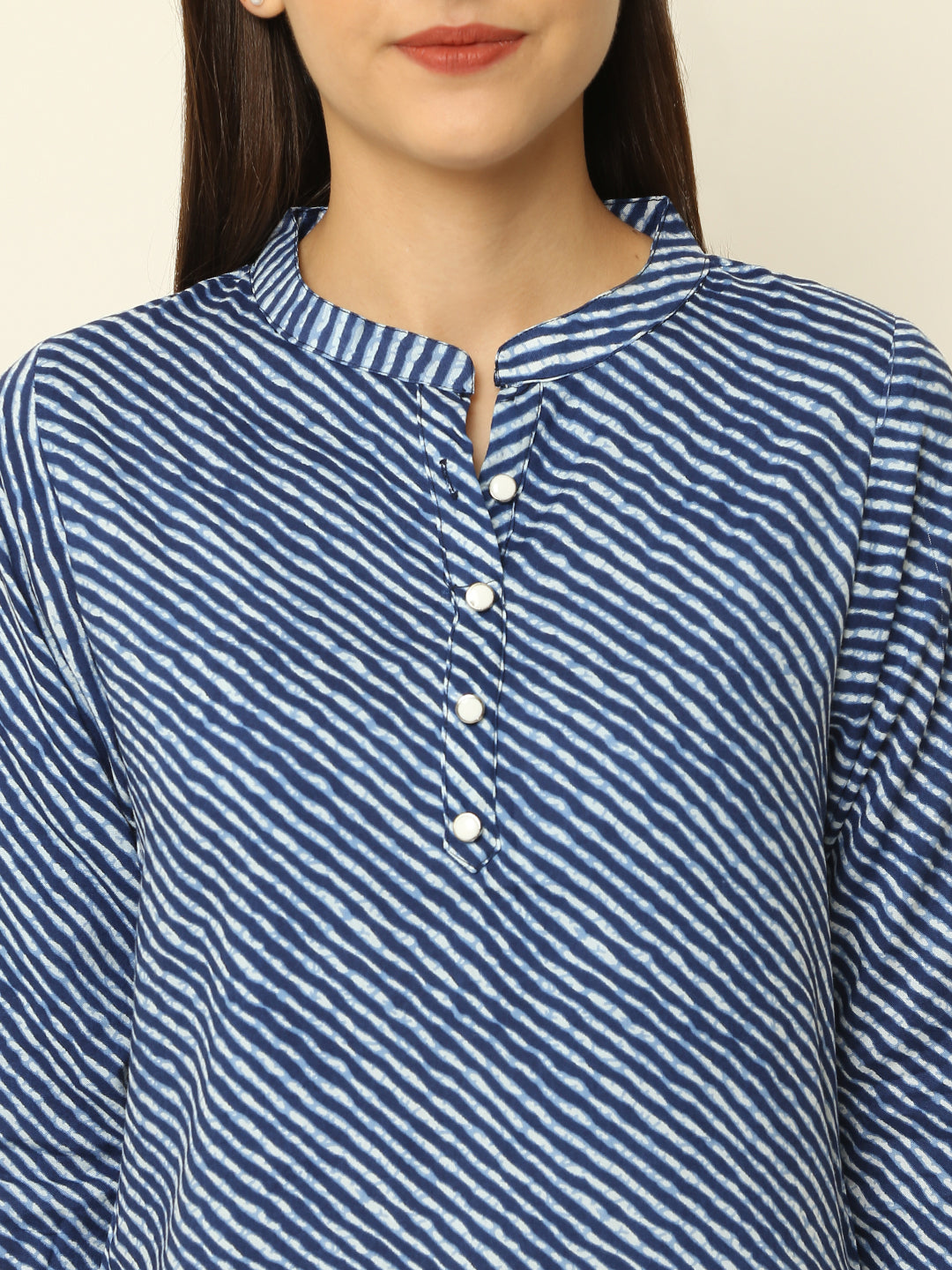Royal Blue Lahariya Printed 3/4th Sleeve Casual Top
