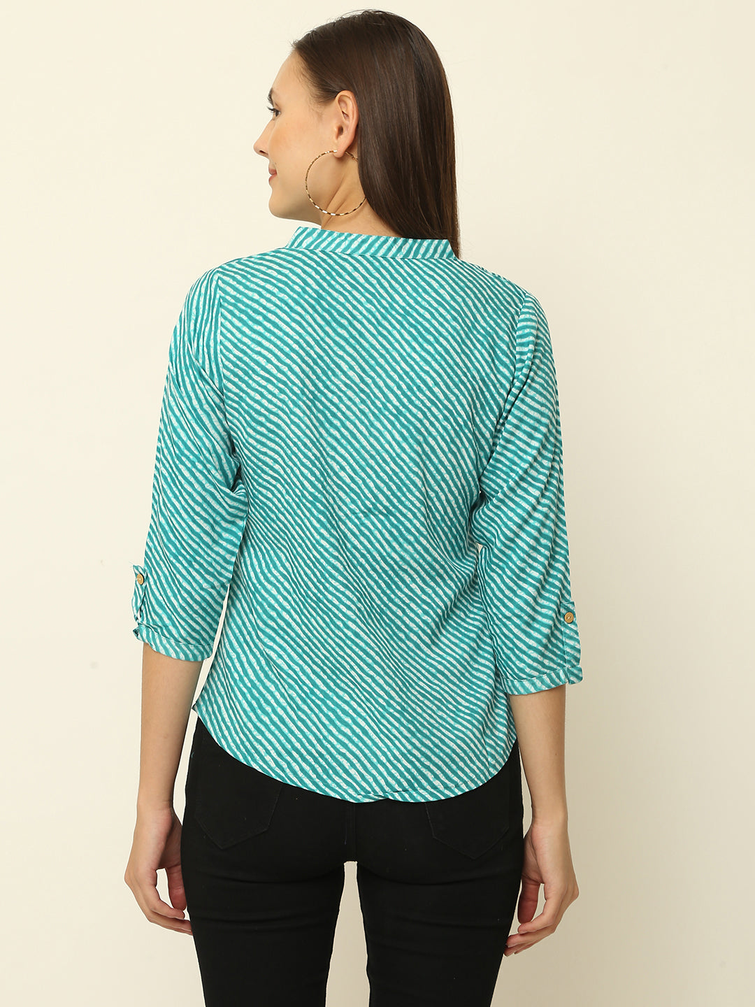 Sea Green Lahariya Printed 3/4th Sleeve Casual Top