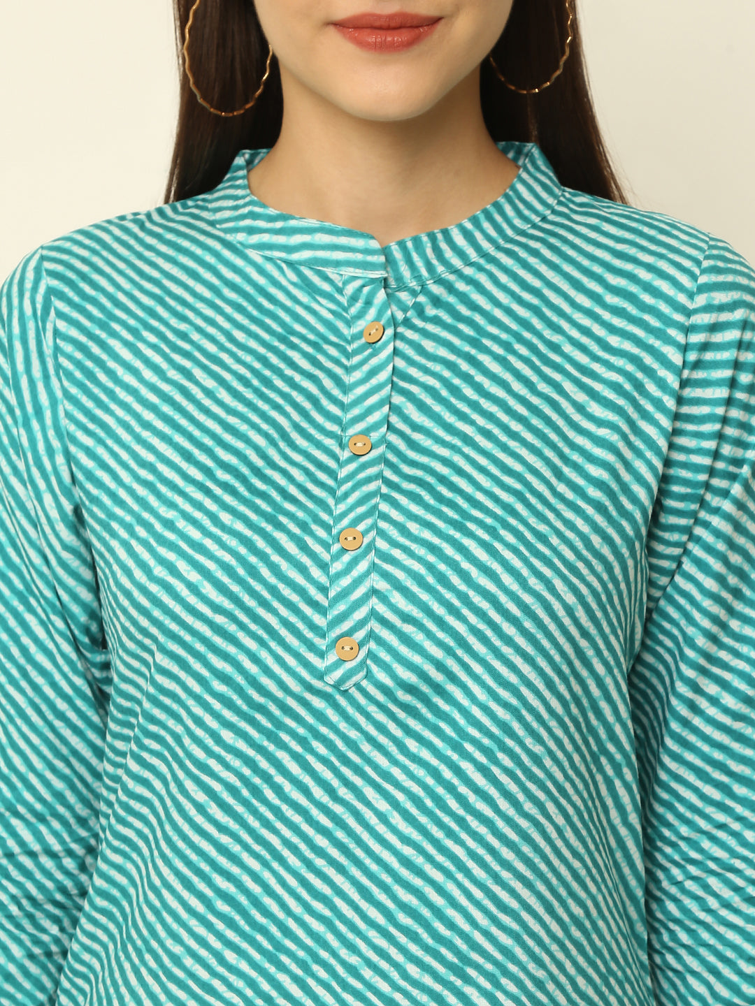 Sea Green Lahariya Printed 3/4th Sleeve Casual Top
