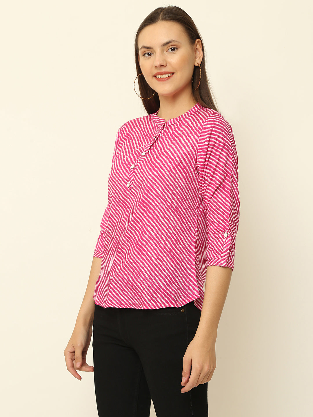 Pink Lahariya Printed Casual Top