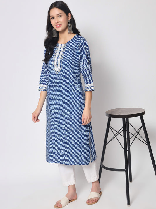 Blue Lahariya Printed Straight Designer Kurta